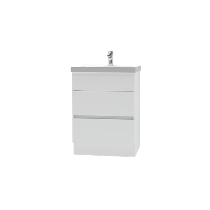 Lago Plus Vanity Finger Pull 600 Floor 2 Drawer Melamine White Contract