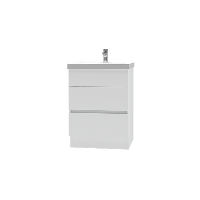 Lago Plus Vanity Finger Pull 600 Floor 2 Drawer Melamine White