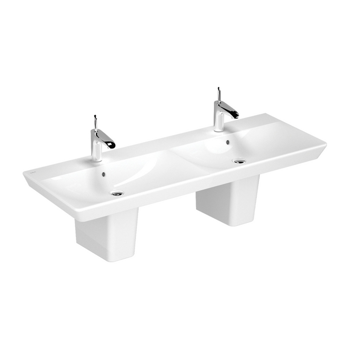 Vitra T4 Double Bowl Wall Washbasin 1300mm 1 Tap Hole